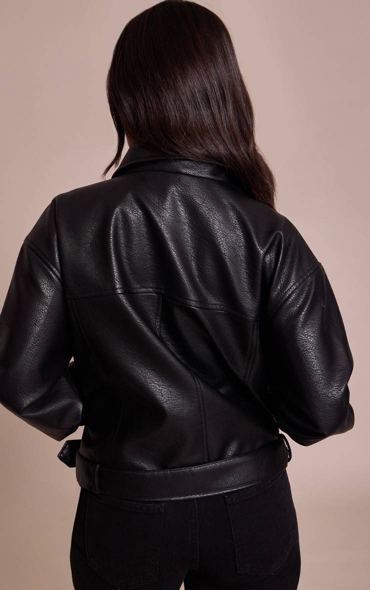 Noir Petite Veste De Motard Oversize En Synthétique