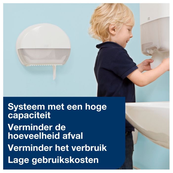 Tork 555000 Dispenser voor mini jumbo wc rol houder toiletpapier Wit T2 Gesloten model Elevation Lijn (555000)