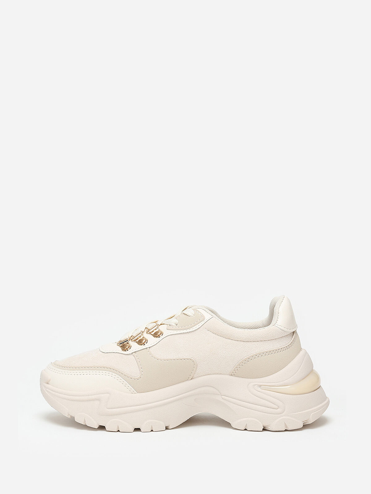 Baskets bi-matières à plateforme- Beige