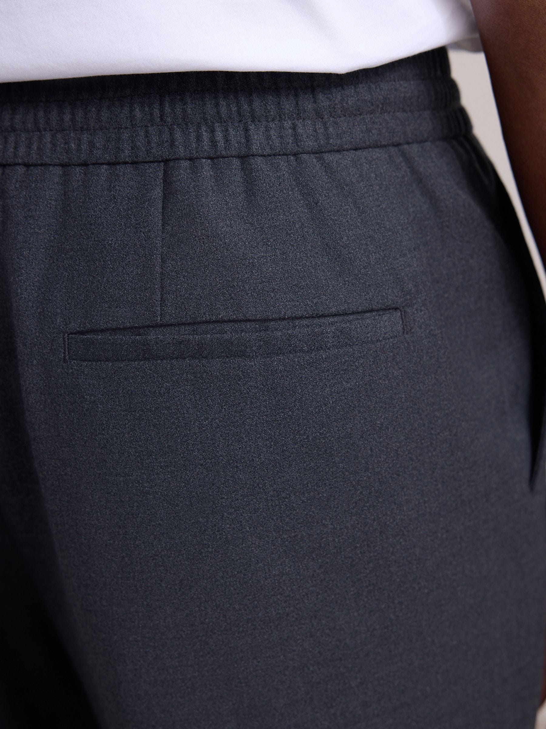 Antraciet - Elasticated Waist Wool Rich Textured Formal Trousers