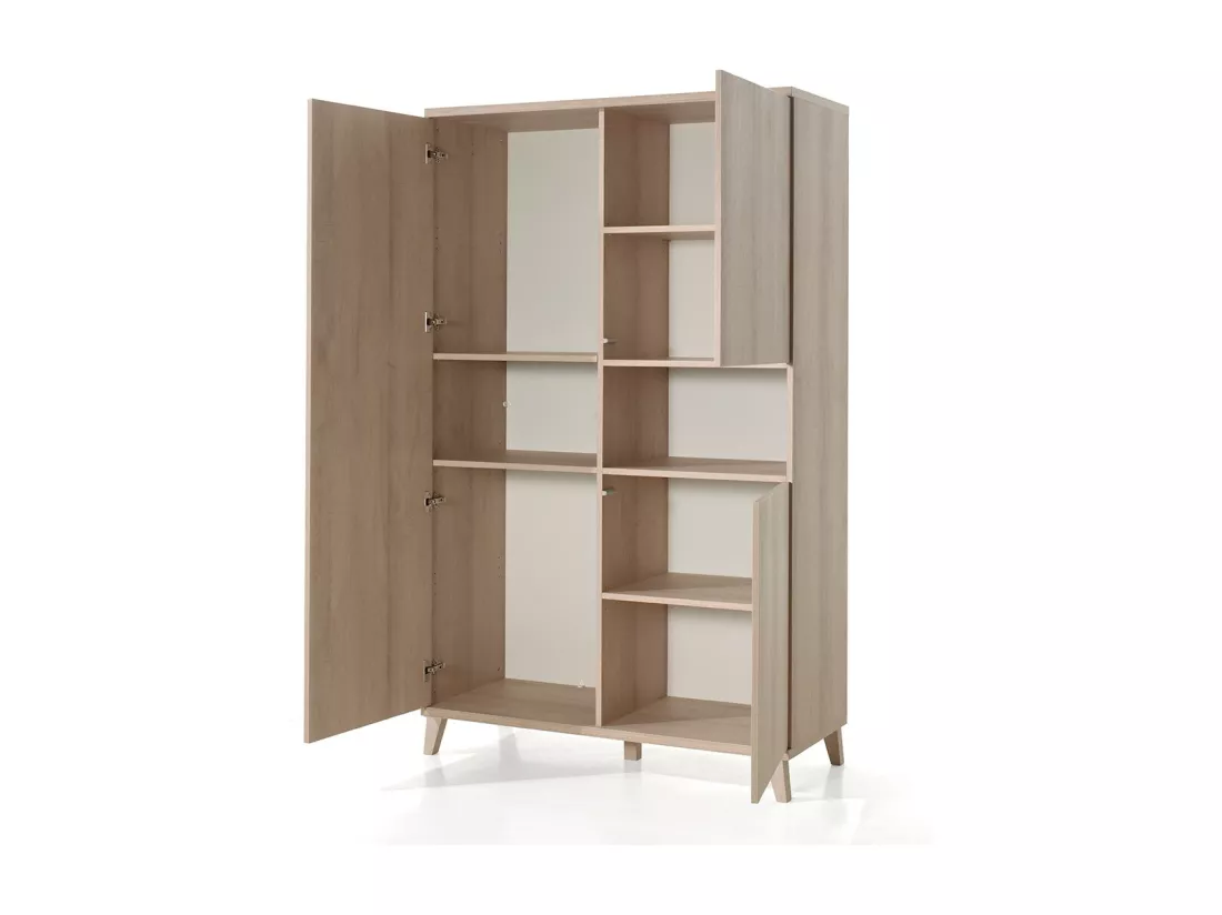 Armoire robuste pour chambre d'enfant 3 portes collection LOUISE coloris chêne River Oak.