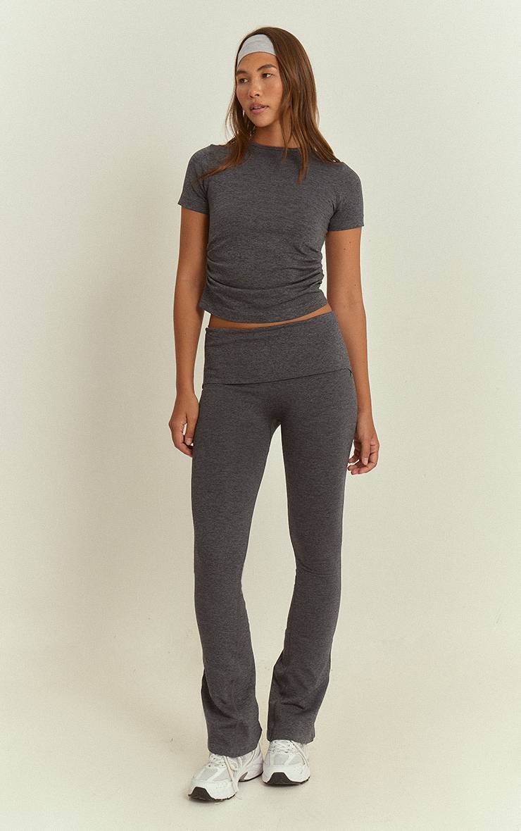 Charbon Pantalon De Yoga Sans Couture Chiné À Taille Repliable