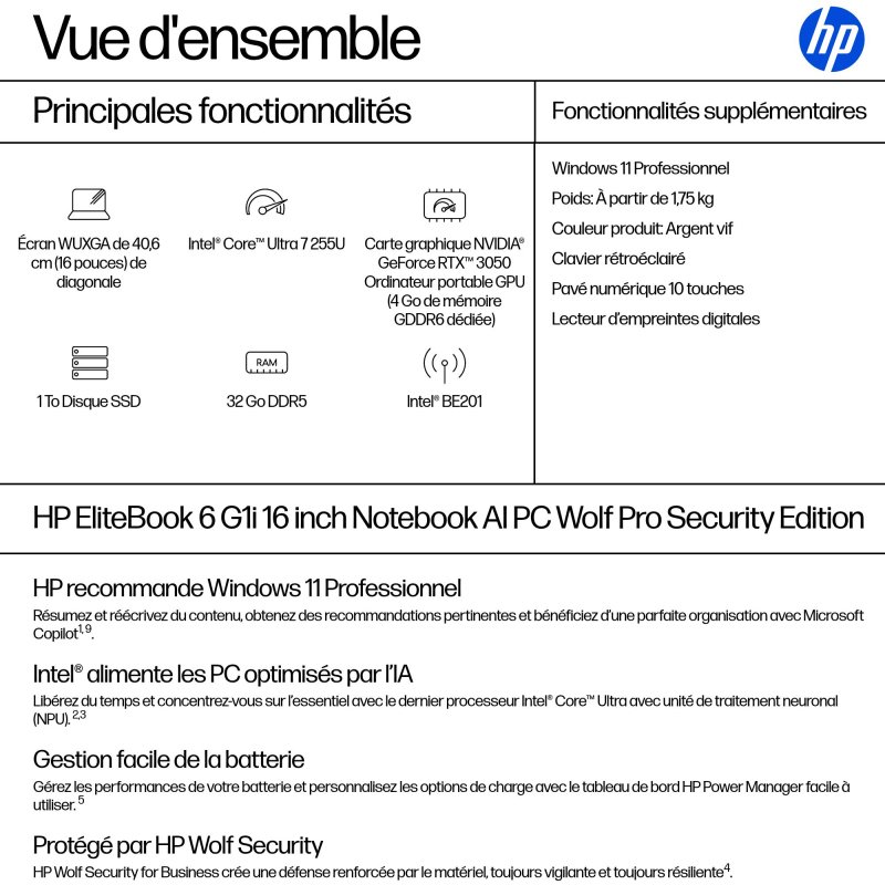 HP EliteBook 6 G1i AI PC Wolf Pro Security Edition Intel Core Ultra 7 255U Ordinateur portable 40,6 cm (16