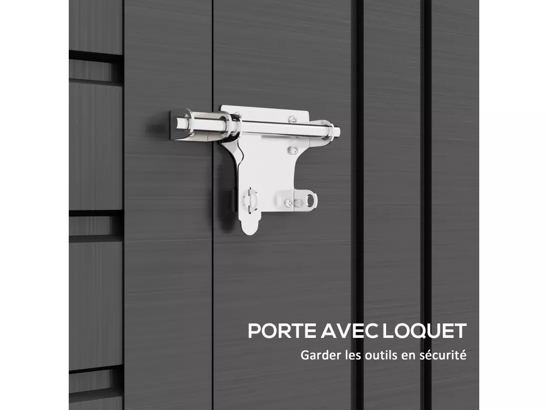 Abri de jardin cabanon dim. 190L x 131l x 188H cm porte verrouillable ventilations tôle acier ondulé gris