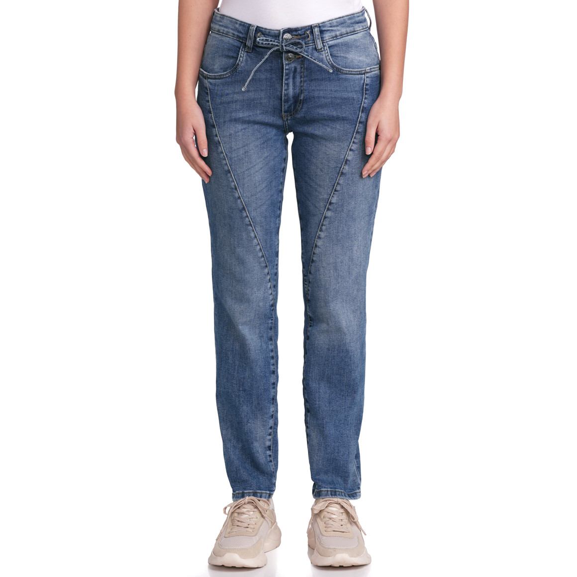 Gina Damen Boyfriend-Jeans mit Tunnelzug blau