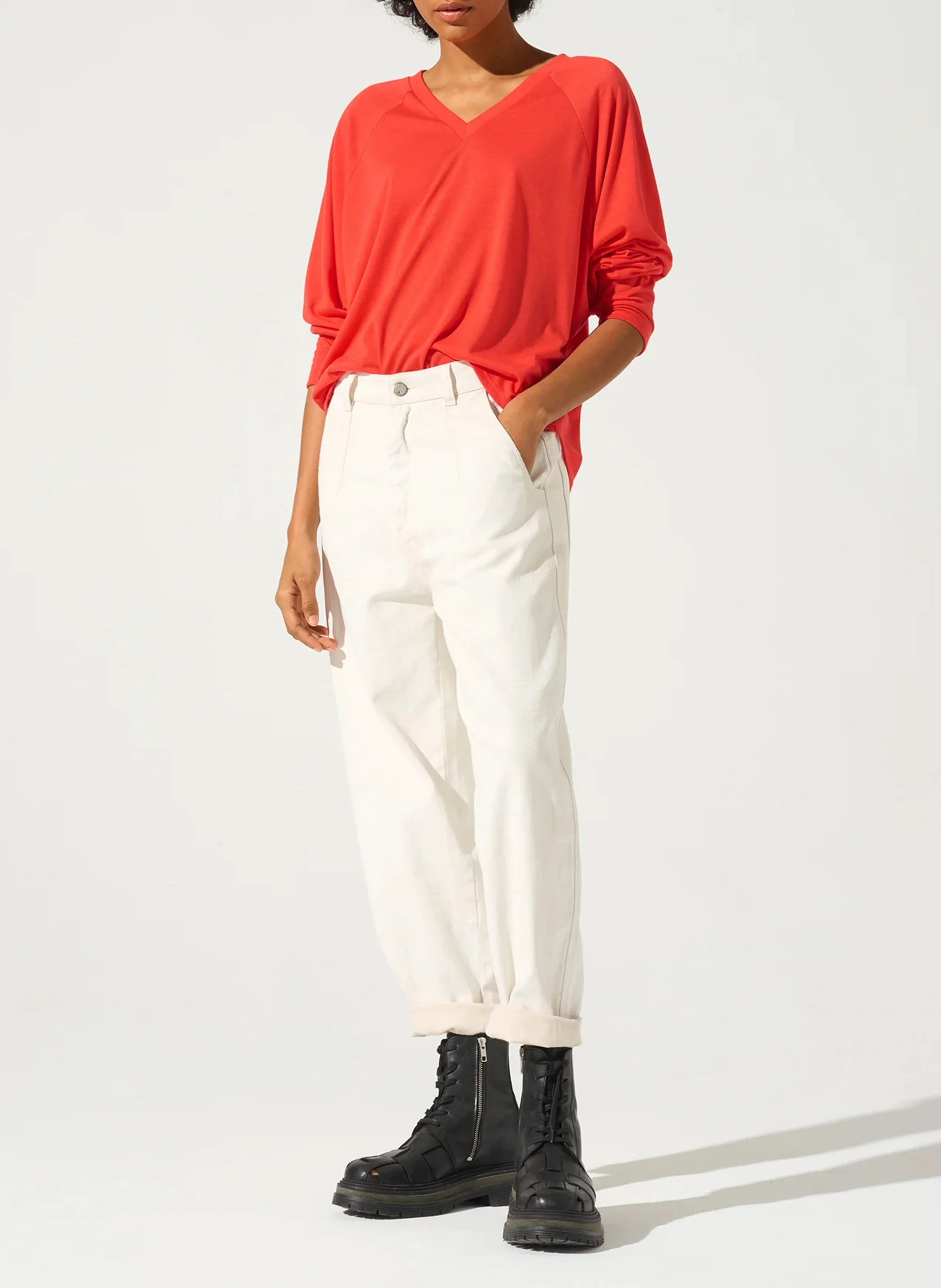 Tee-shirt ample à col V | Rouge