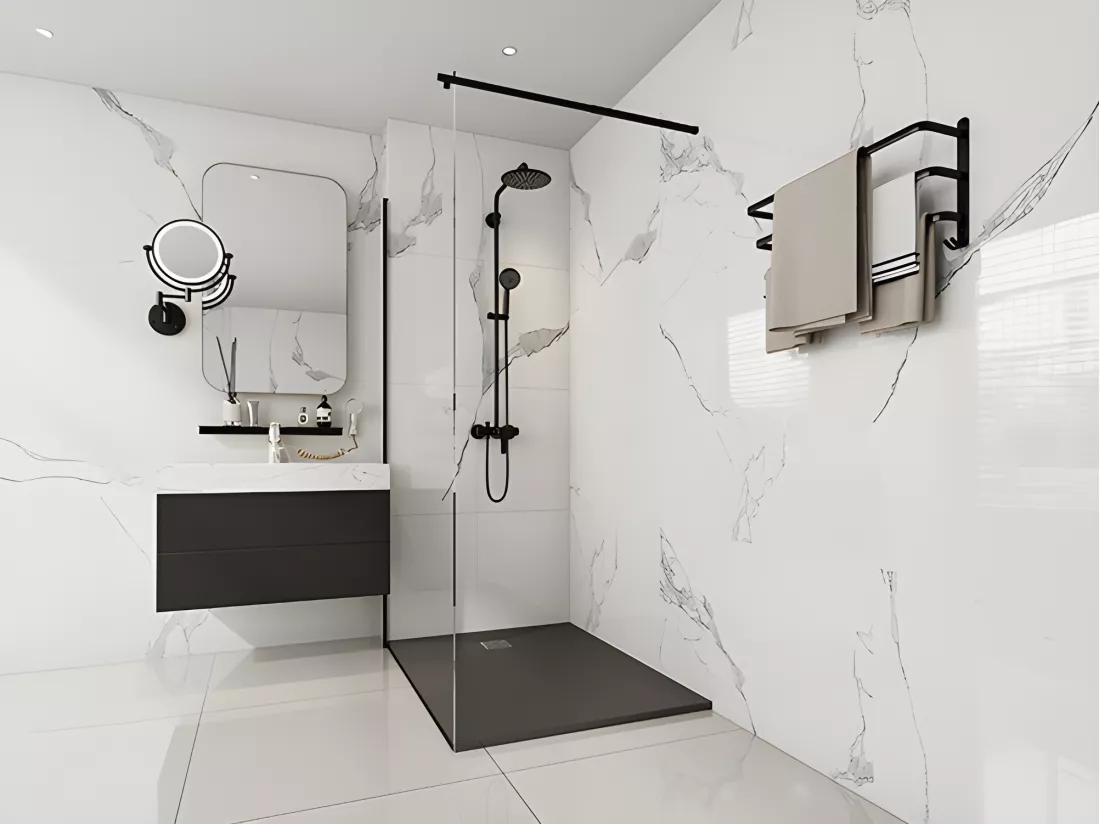 Receveur extra-plat à poser ou à encastrer découpable en résine SMC - Noir - 120 x 90 cm - MIRNOSA