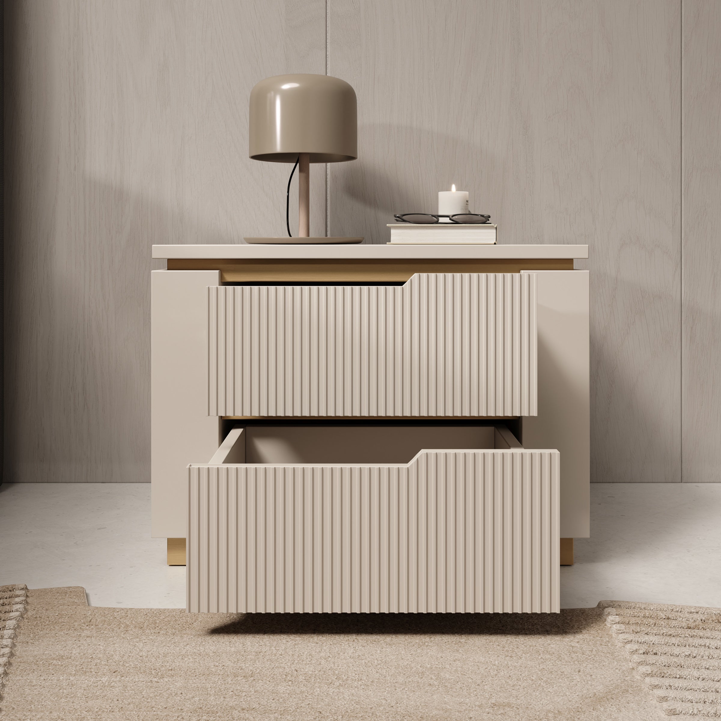 Harper - Nachtkastje - Beige - 56x40x42 cm