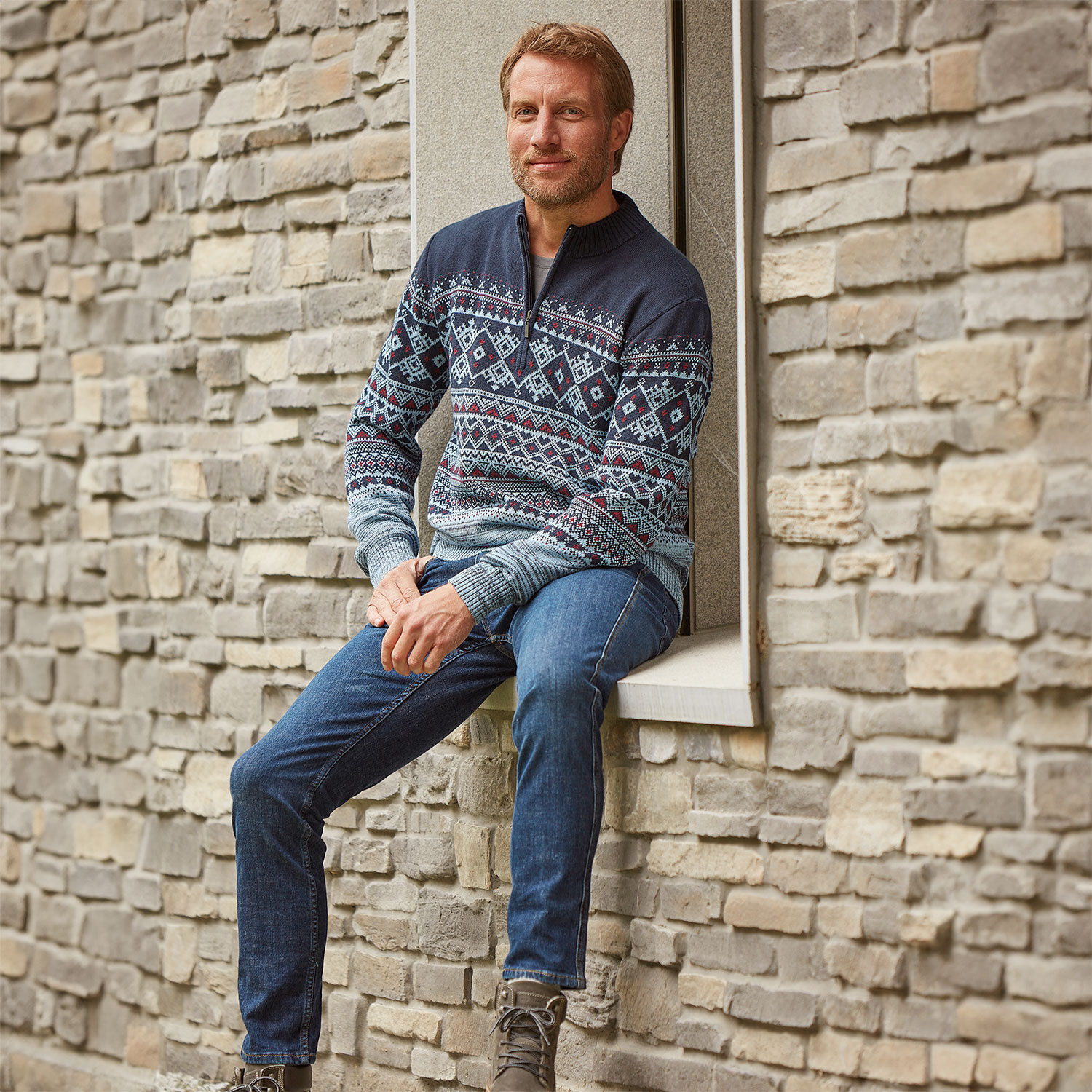 Norweger-Pullover mit Troyerkragen