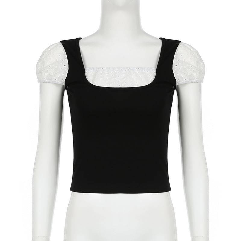 BrickBlack - Tweedelige top met korte mouwen en vierkante hals