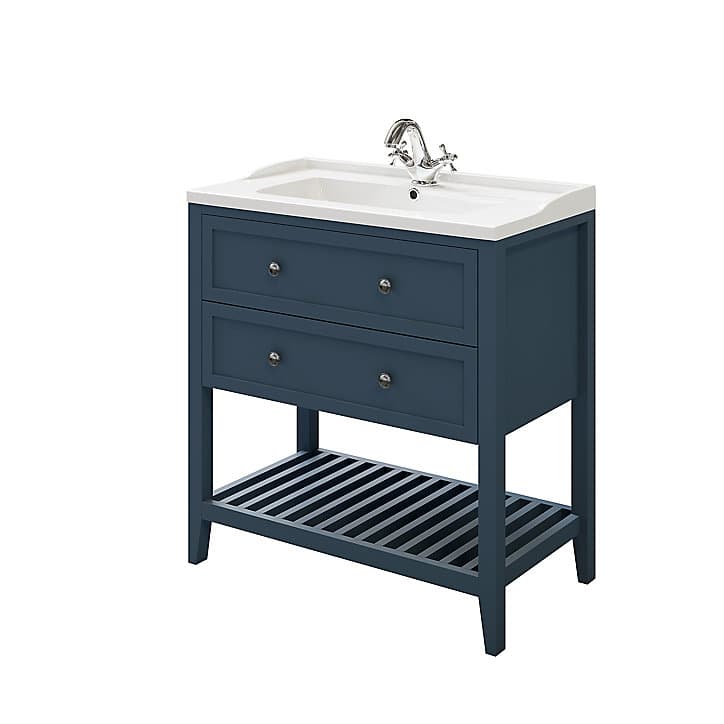 Meuble sous vasque à poser 2 tiroirs GoodHome Perma bleu 80 cm + plan vasque Lana
