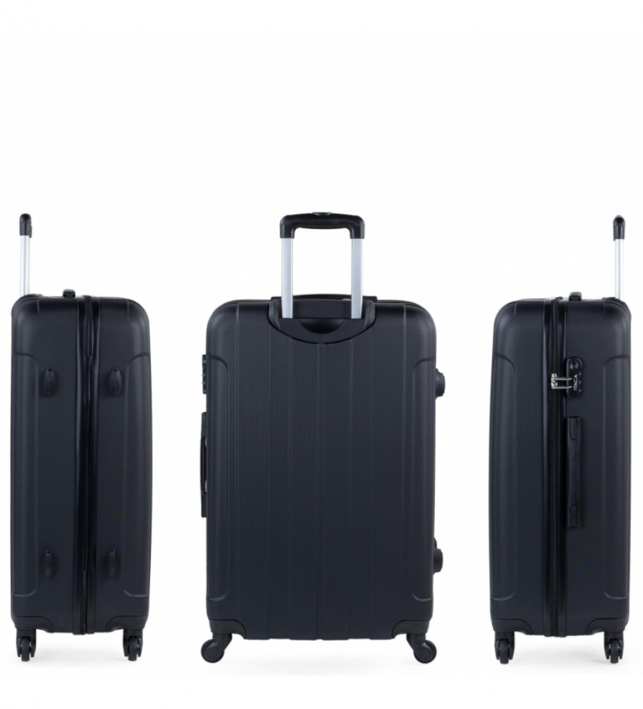 Mala de viagem rígida grande ITACA XL com 4 rodas 771170 preta - 73x48x28cm -