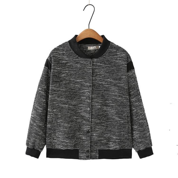Krezol - Plus-size contrasterende tweed baseballjack met knoopjes