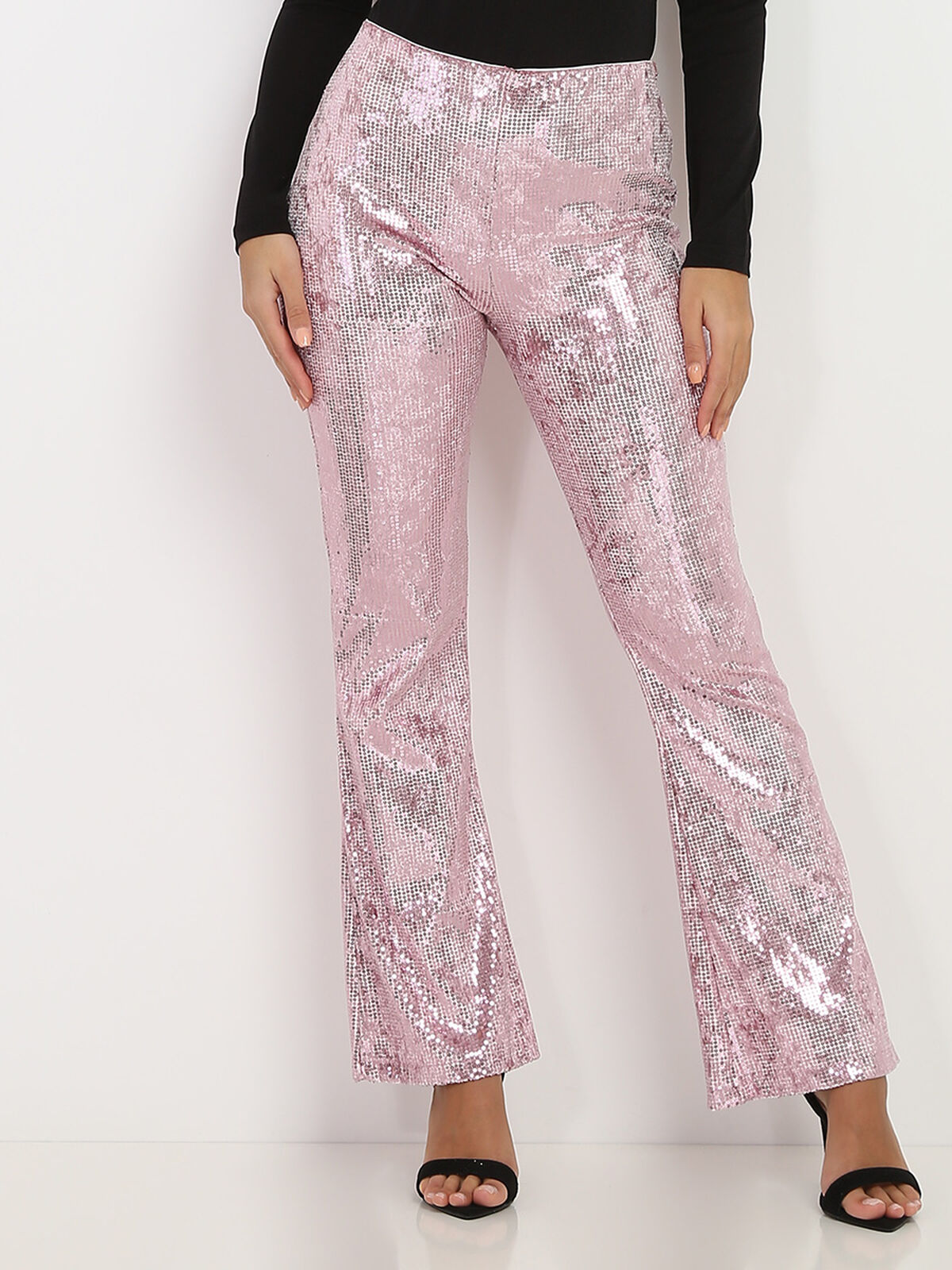 Pantalon flare à sequins- Rose