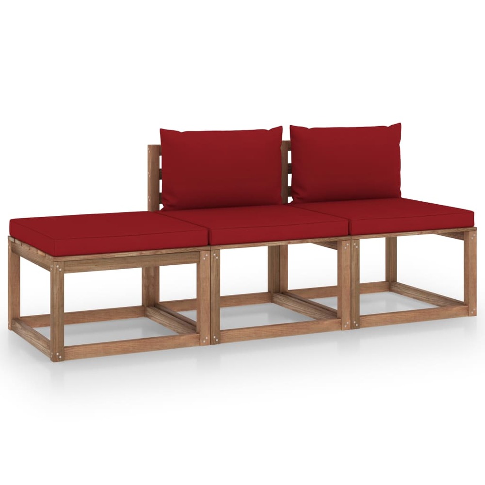 Salon de jardin palette meuble d'extérieur ensemble de mobilier 3 pièces et coussins bois de pin imprégné