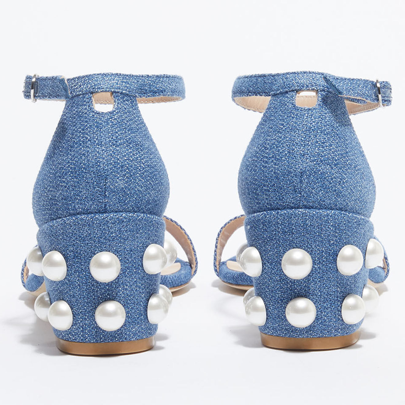Stuart Weitzman Sandales en Denim Simple Pearls bleues - Talon 6,5 cm