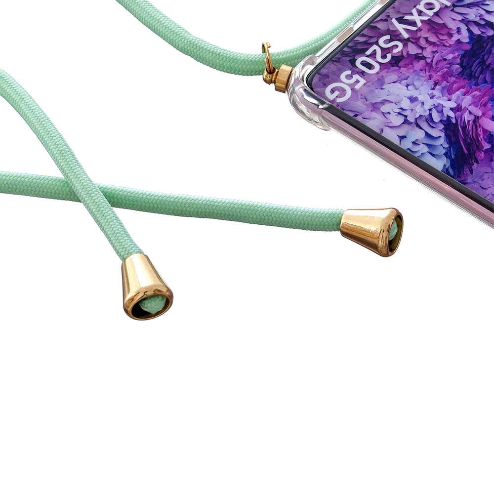Samsung Galaxy S20 / S20 5G Necklace Gummi Hülle Air Cushion Fallschutz   Handykette (150cm) - Türkis / Gold