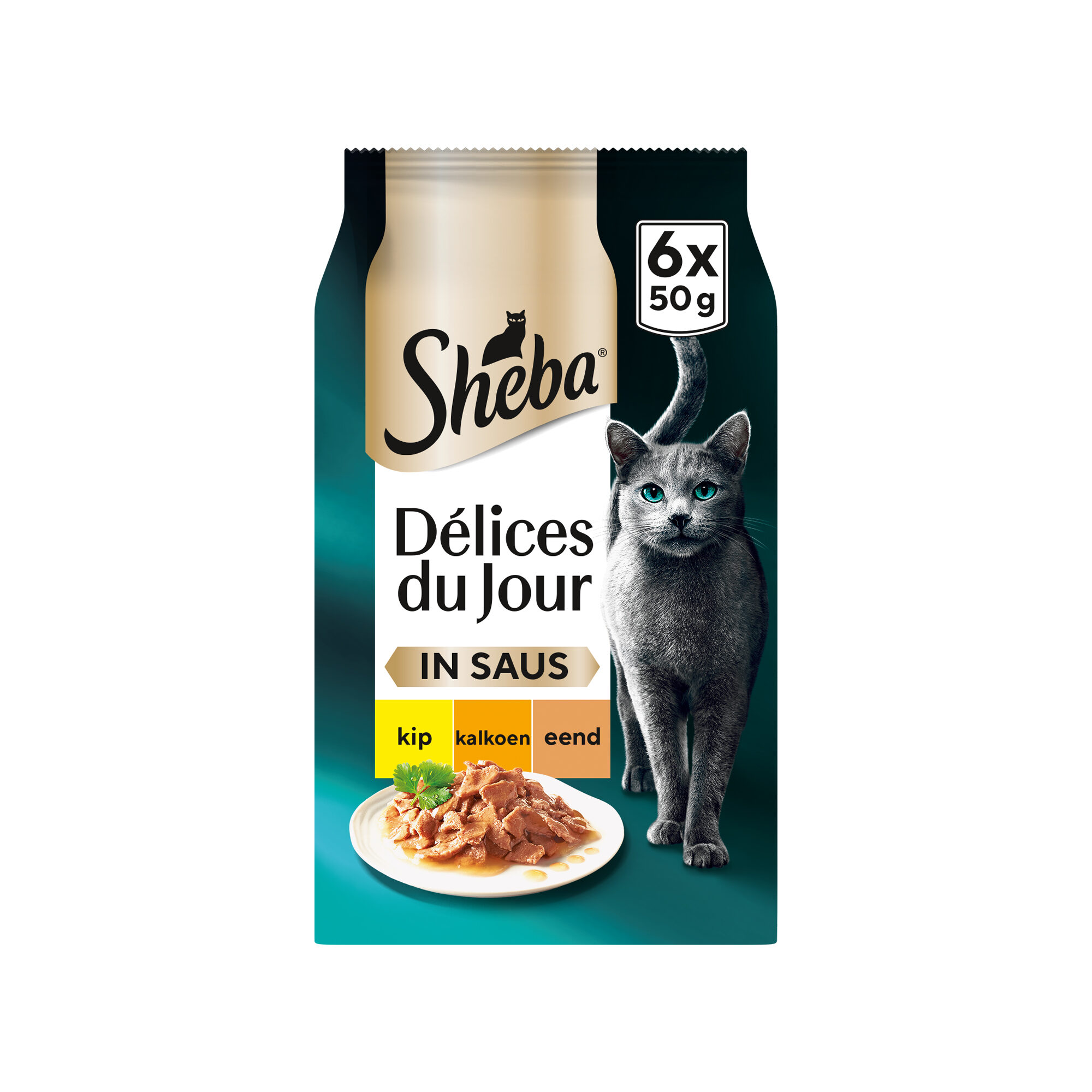 Sheba Délices du Jour in Saus - Kip, Kalkoen en Eend