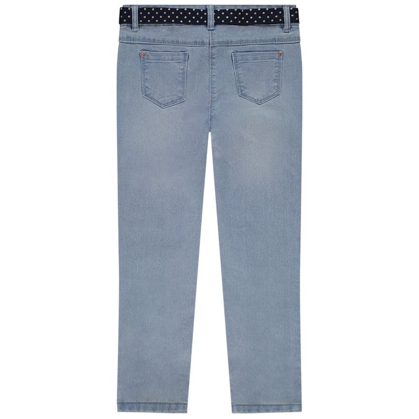 Jean slim + ceinture imprimé pois à nouer pour fille - Bleu