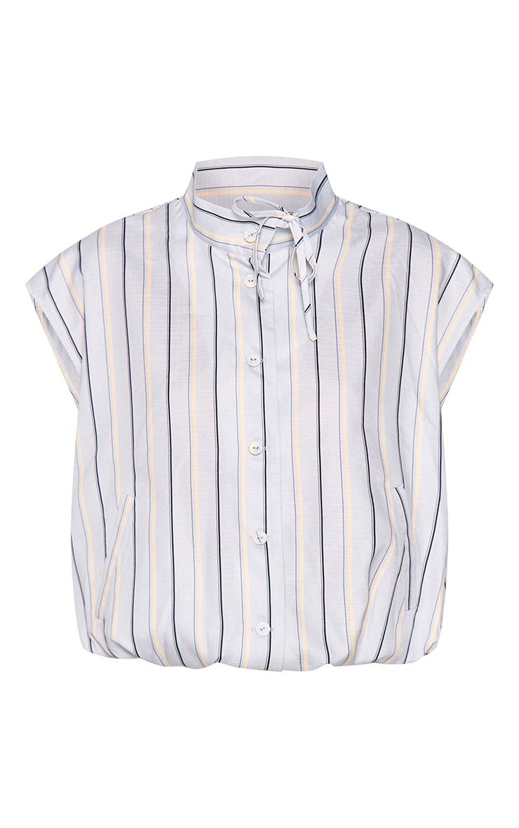 Bleu Clair Chemise Sans Manches À Rayures Col Montant Avec Détail Nœud
