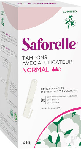 Saforelle Tampons Avec Applicateur Normal Coton Bio 16 Pièces
