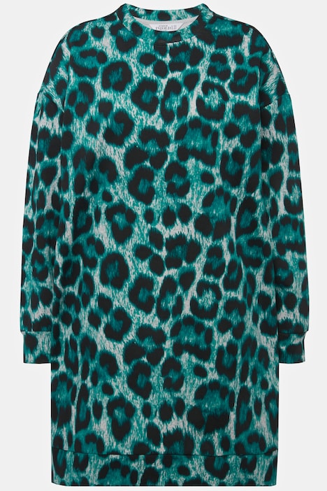 Sweatkleid, oversized, Leo Print, Rundhals, Langarm