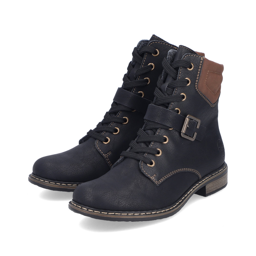 Rieker Damen-Schnürstiefelette Schwarz-Braun