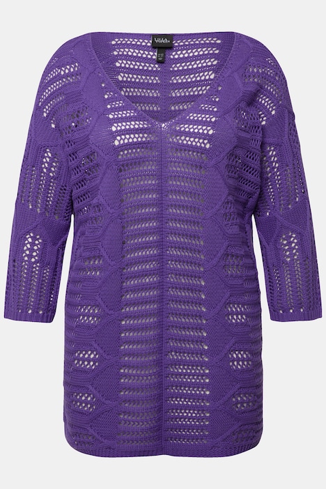 Pullover, Grobstrick, V-Ausschnitt, 3/-Arm