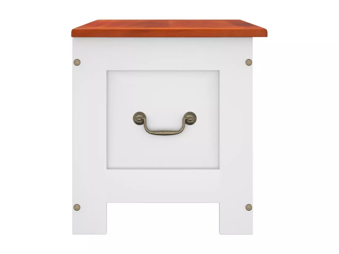 Coffre de rangement et couvercle marron et blanc bois d'acacia
