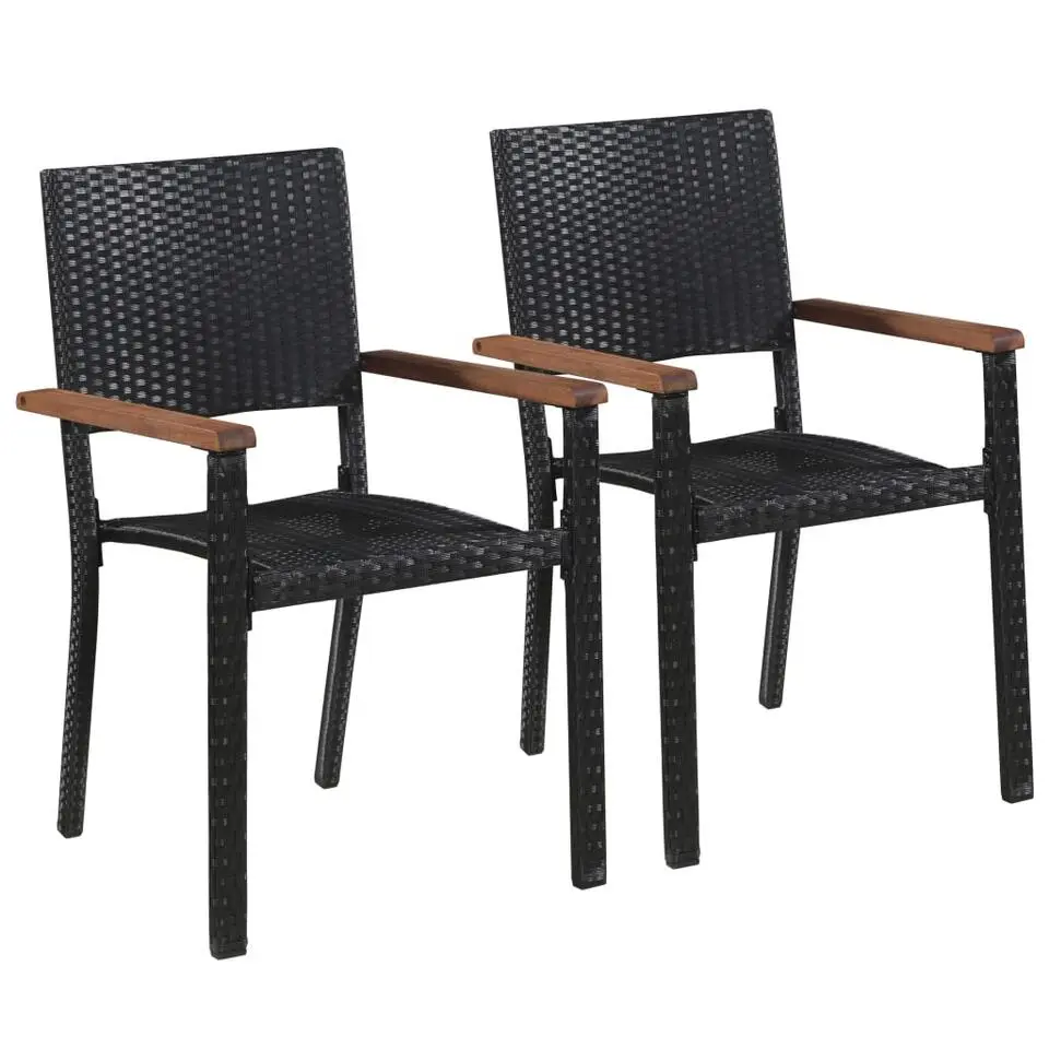 vidaXL - Eetstoel - Zwart - Poly rattan - 2 stuks