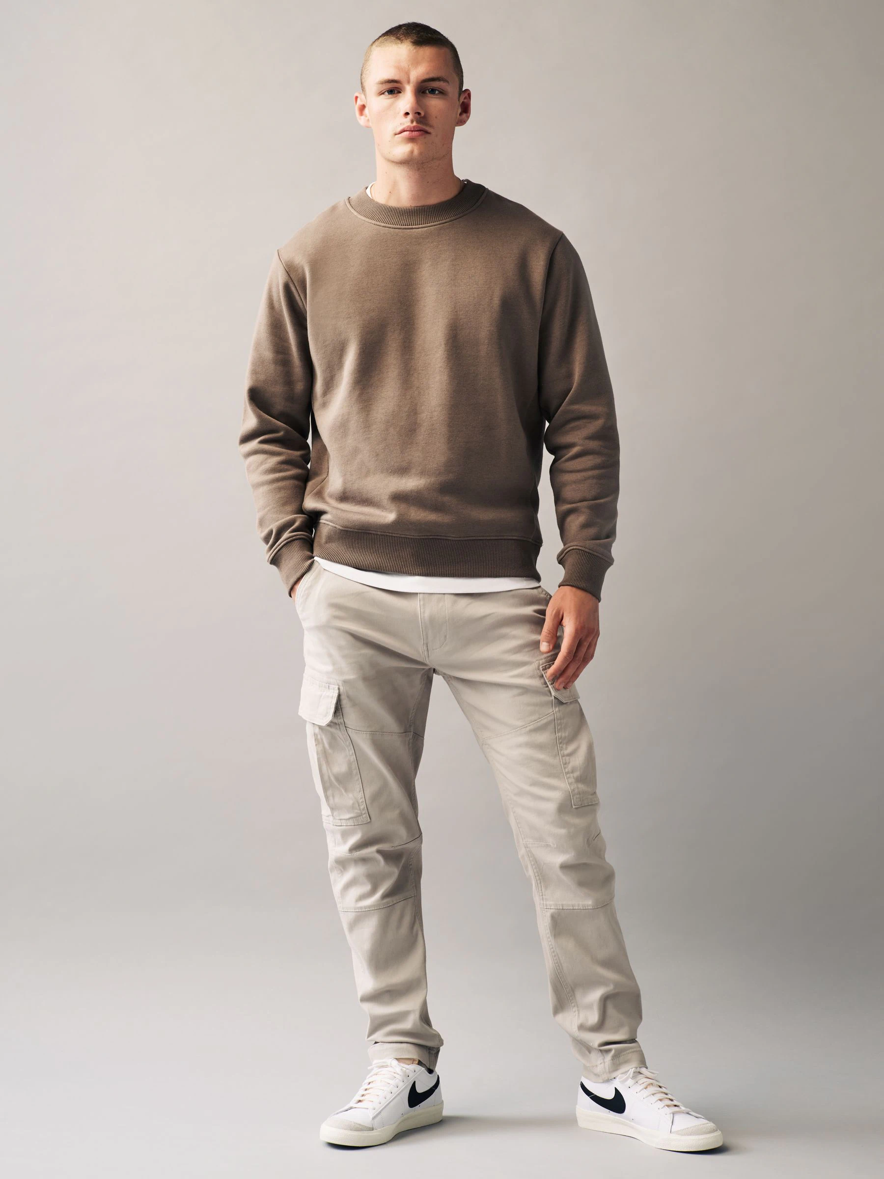 Licht pastelgeel - Slim Fit - Katoenen cargostretchbroek