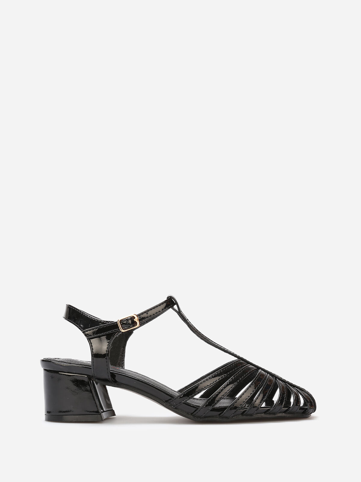 Sandales ajourées et vernies- Noir