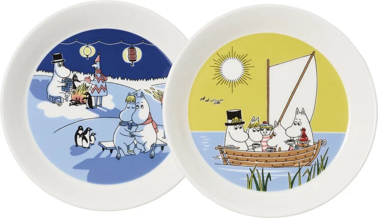 Iittala Moomin Arabia tallerken 19 cm Lejrbål og sejlads 2-delt sæt Multifarvet