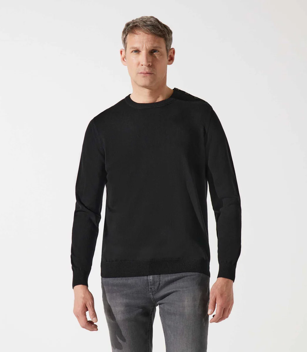 Pull col rond épaule boutonnée noir