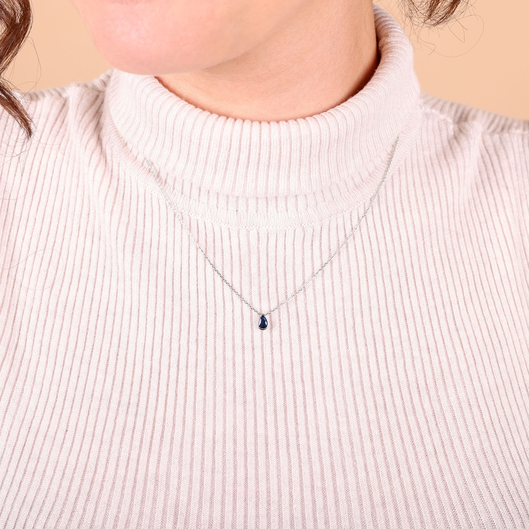 Collier mit Anhänger 750/18 K Weissgold mit Saphir