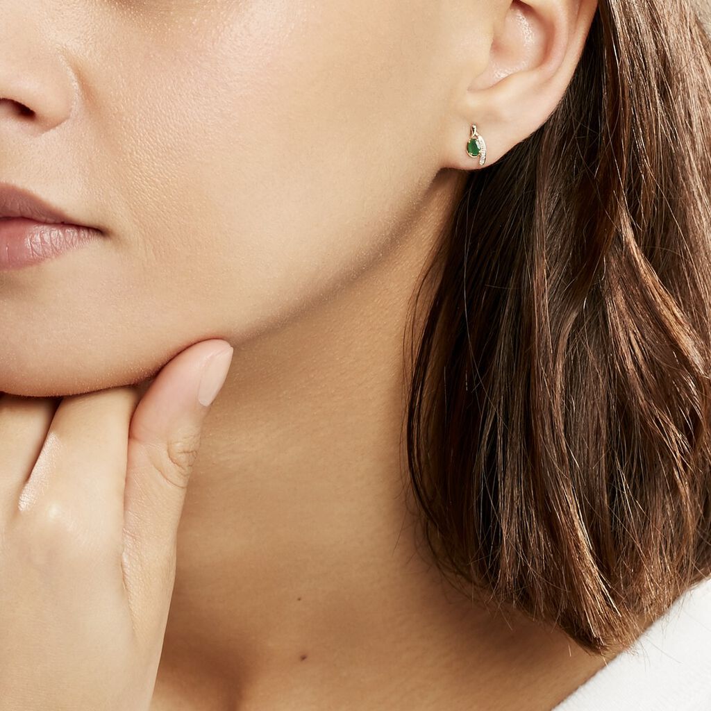 Bijoux D'oreilles Emotion Or Jaune Emeraude Diamant
