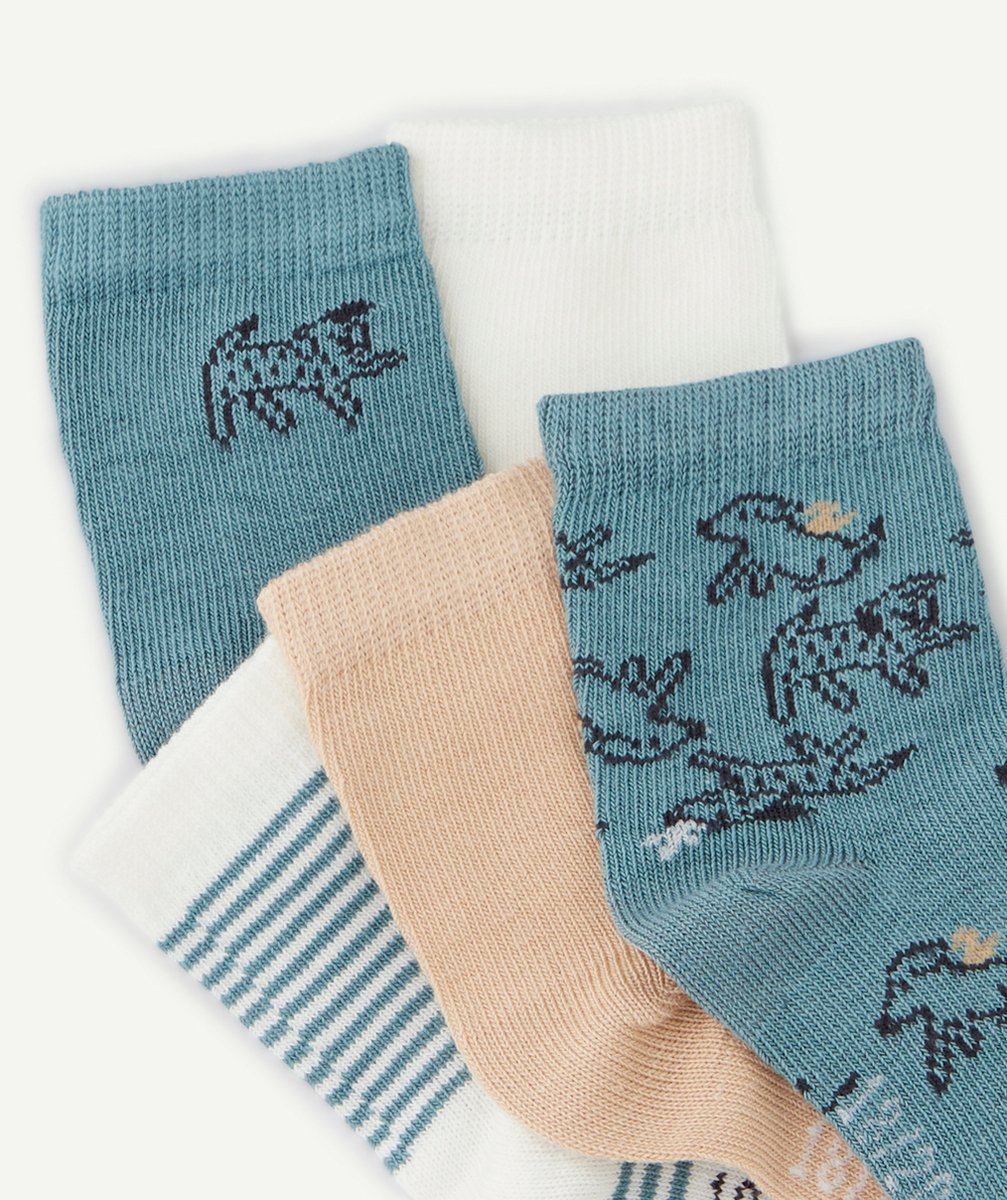LOT DE 7 CHAUSSETTES BÉBÉ GARÇON BLEU ET BEIGE MOTIFS CHIENS