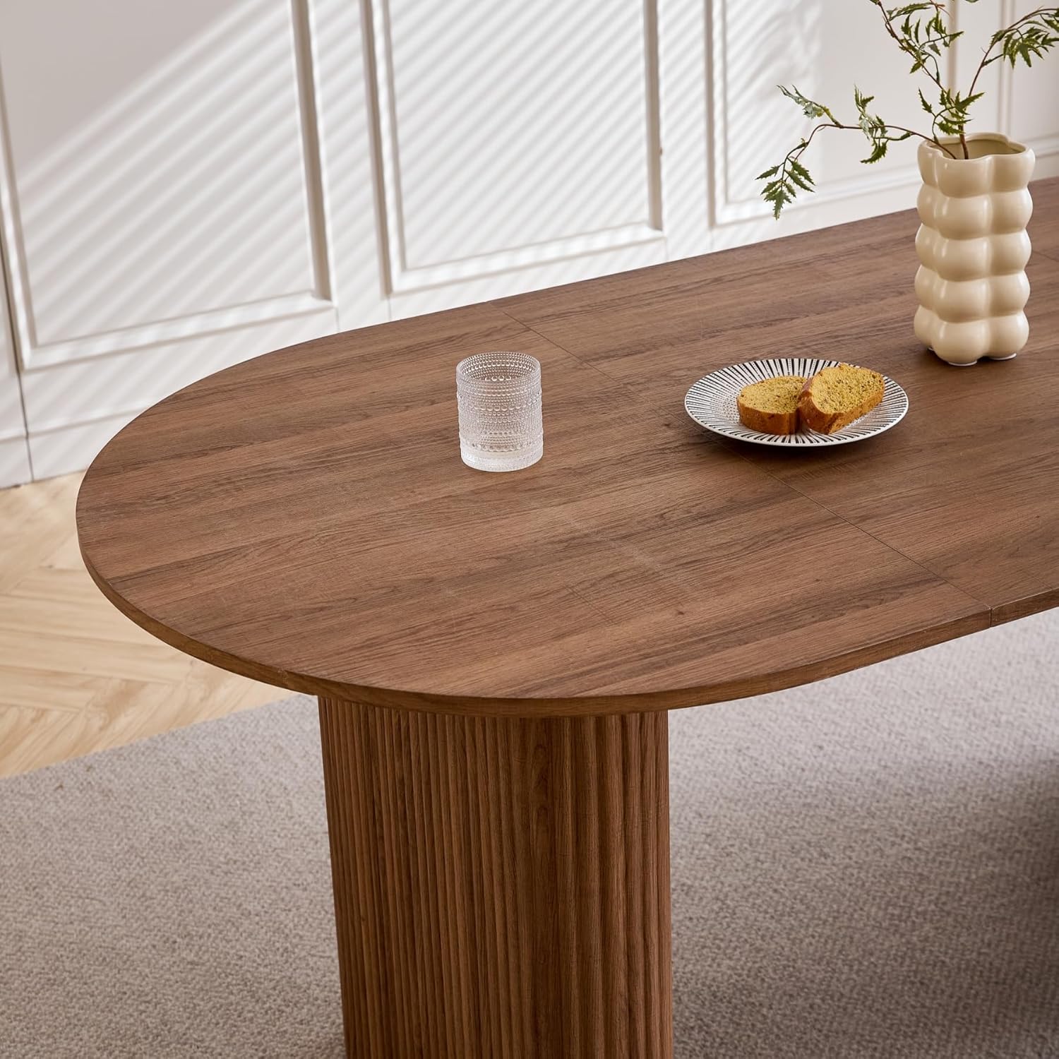 Ovaler Esstisch aus Holz, 180 cm Moderner Küchen-Esstisch, Großer MDF-Schreibtisch für 6–8 Personen (Dunkelbraun)
