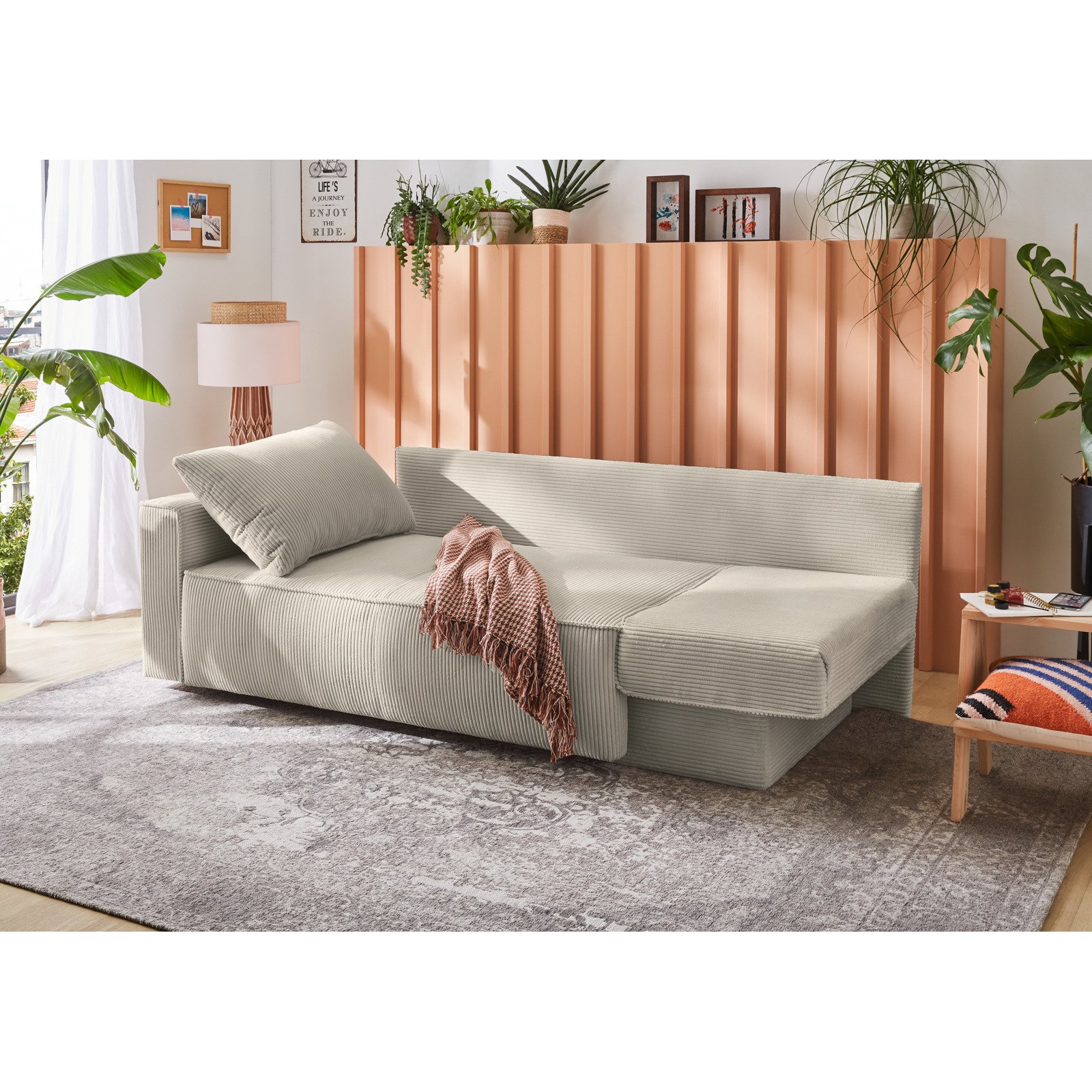 Bettsofa Tom Stoff Cord greige 82 x 200 cm