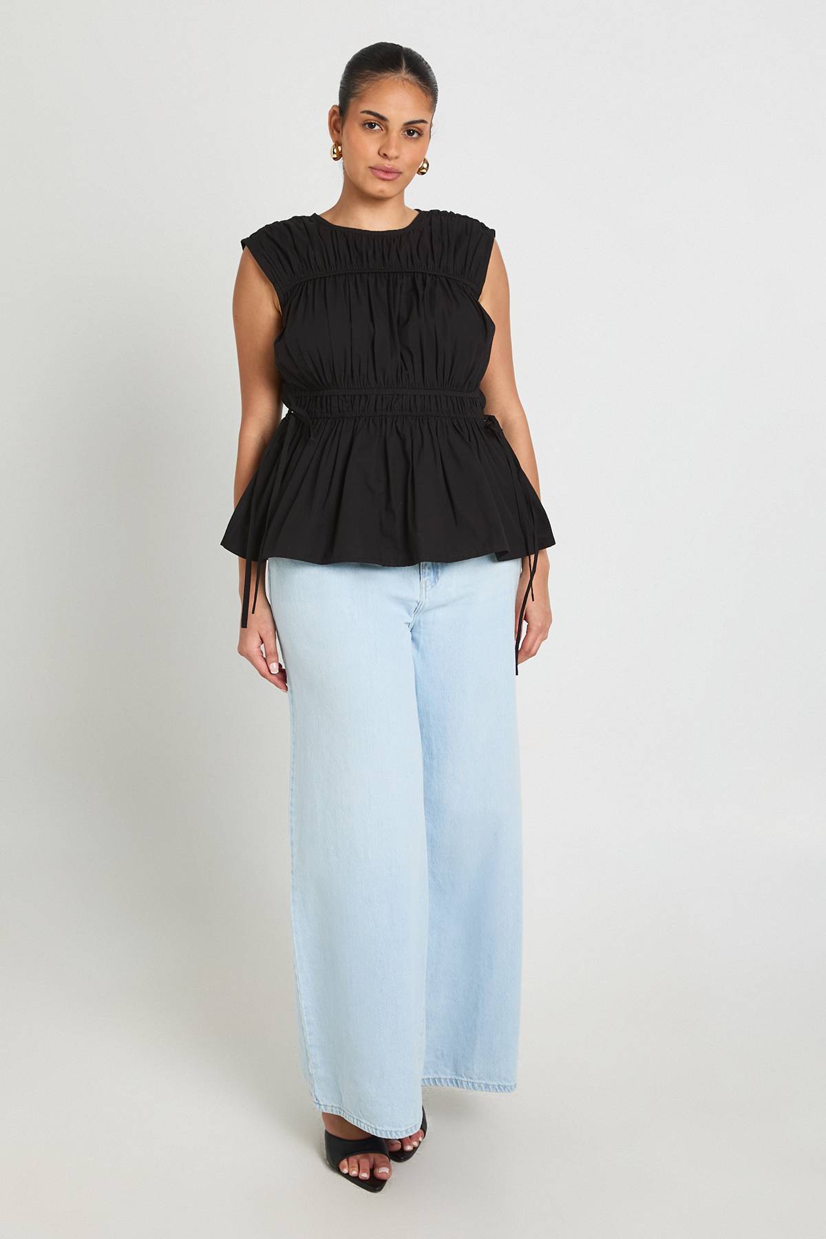 boohoo Haut En Popeline Froncé Grande Taille