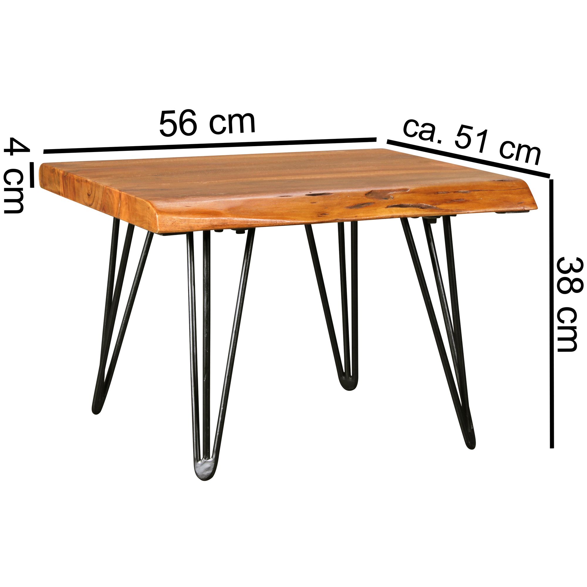 KADIMA DESIGN Massivholz Couchtisch mit Baumkante, Sheesham, Haarnadelbeine - Stilvoll & Naturverbunden