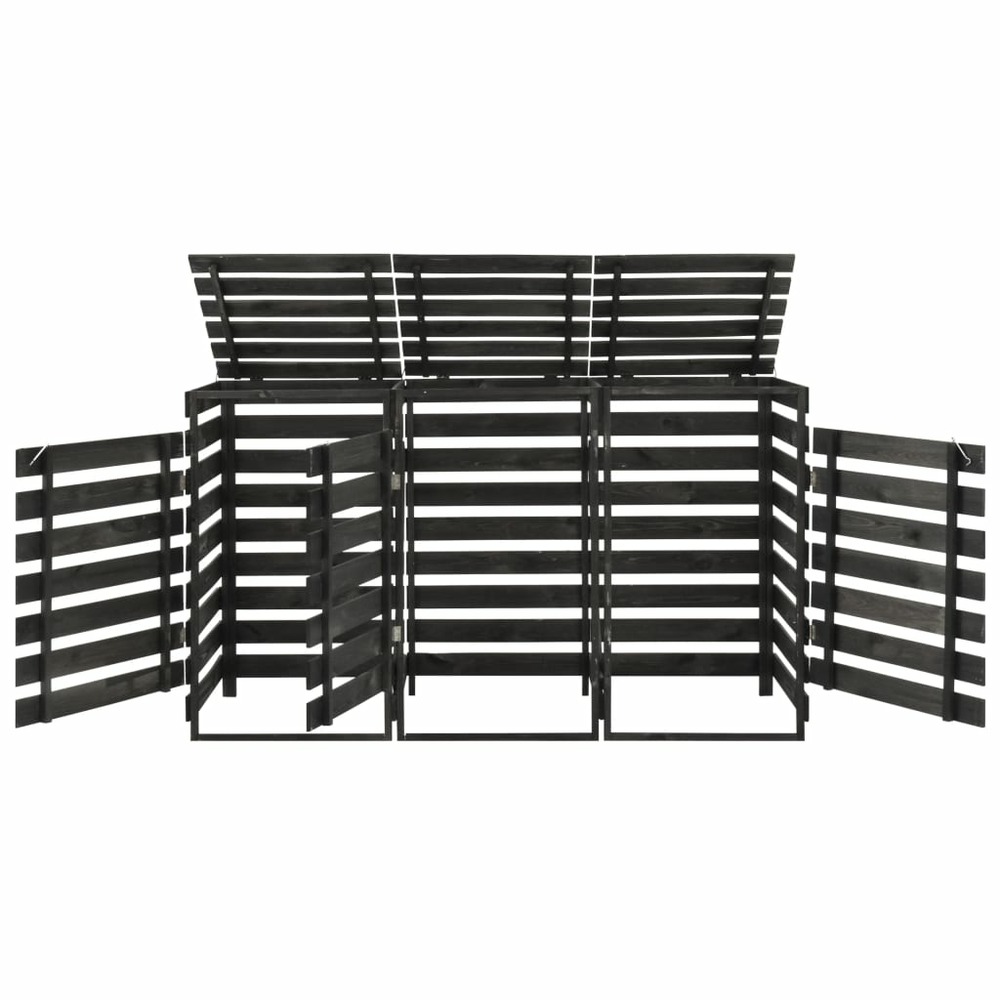 Abri de poubelle triple 210x75x121 cm bois de pin massif peint