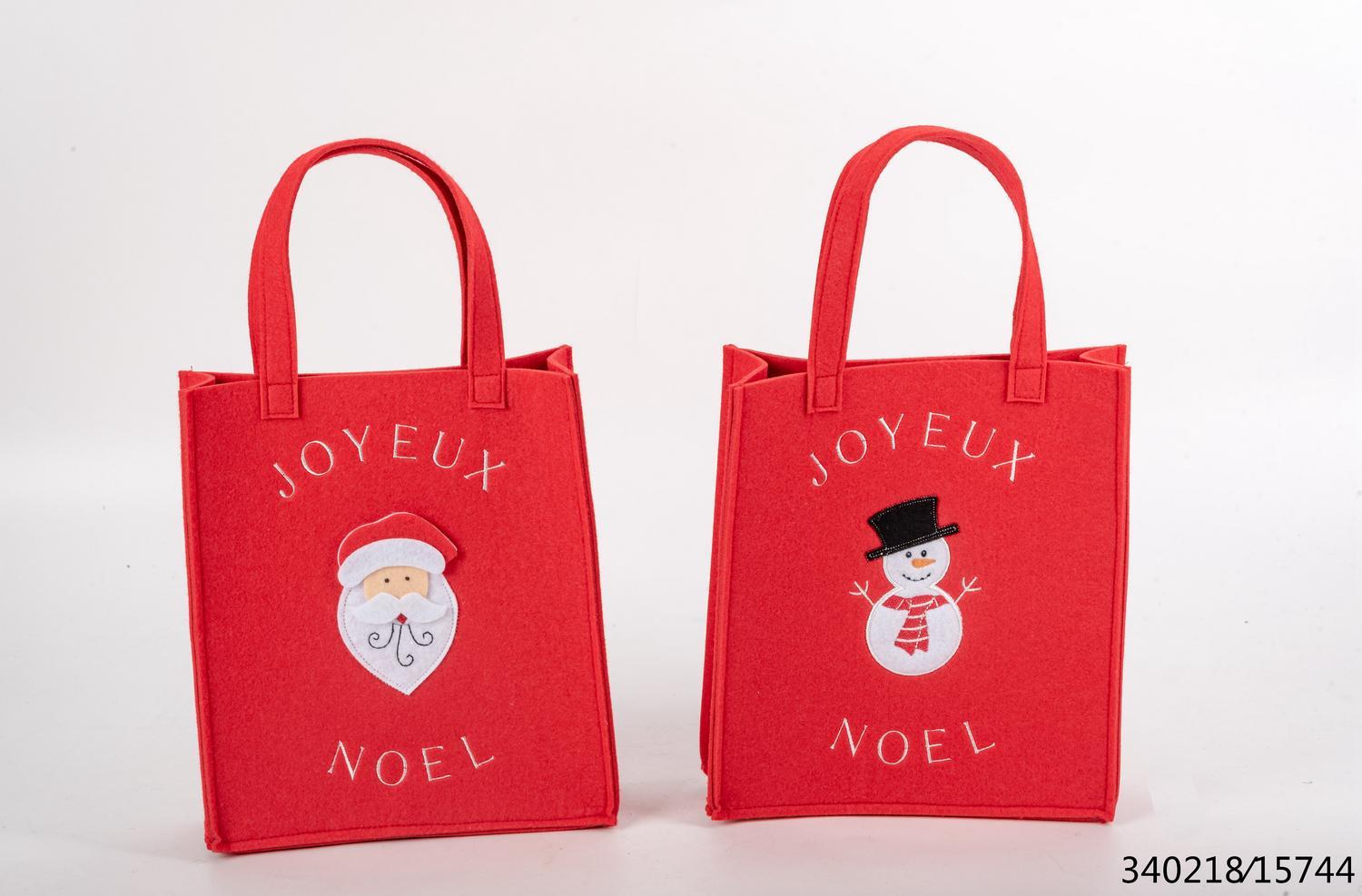 SAC FEUTRE 25X22CM PERE NOEL OU BONHOMME DE NEIGE