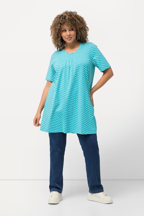 T-Shirt, gemustert, A-Linie, Rundhals, Halbarm