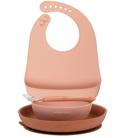 Nattou Geschirr-Set - Silikon - 4 Teile - Dusty Pink