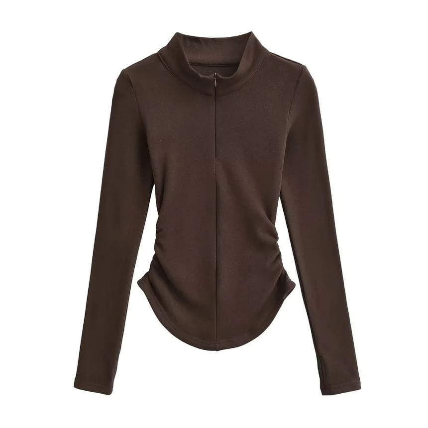 Asiris - T-shirt met lange mouwen en hoge hals en effen smokwerk