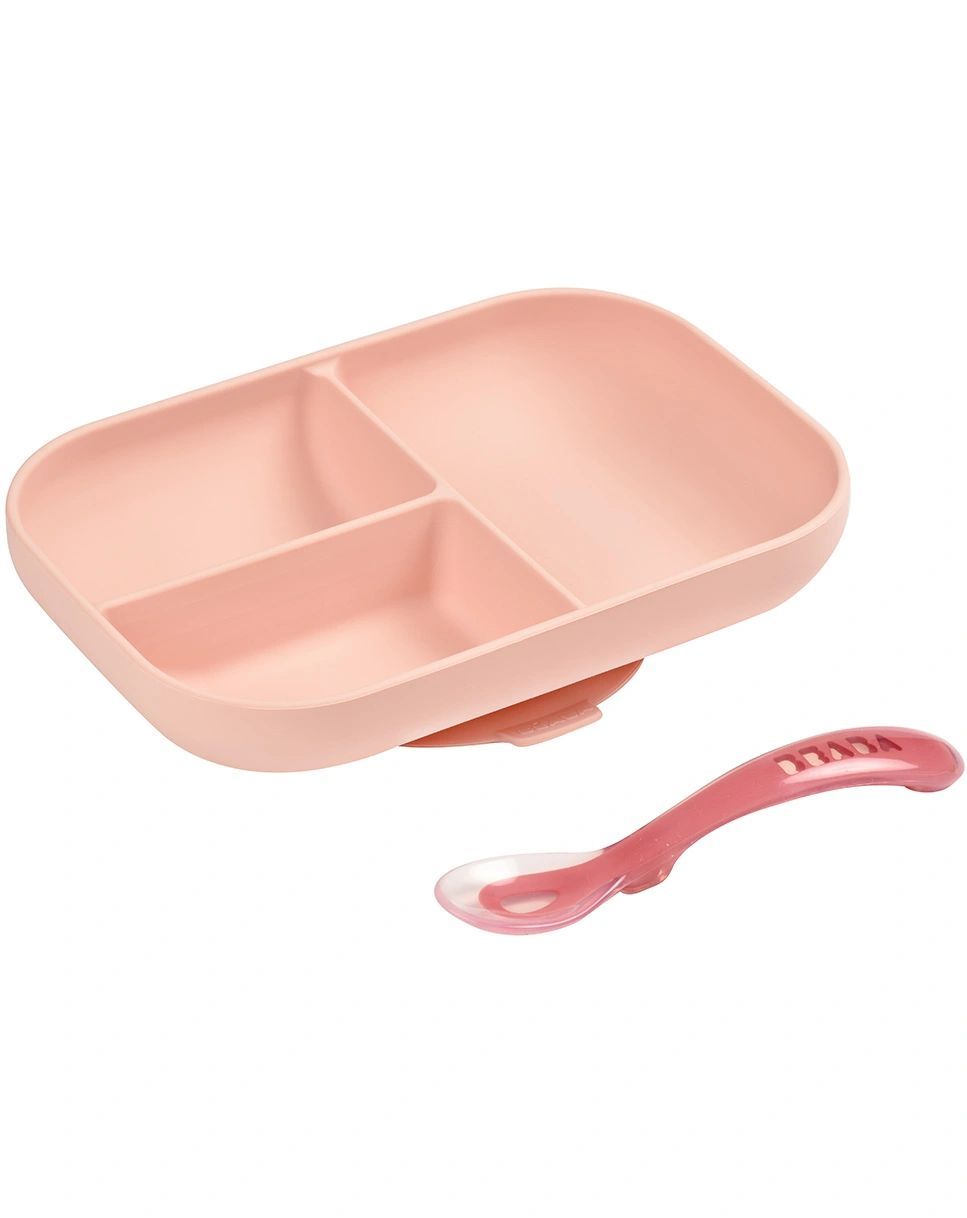Silikon-Menüteller BIG MEAL mit Löffel in old pink