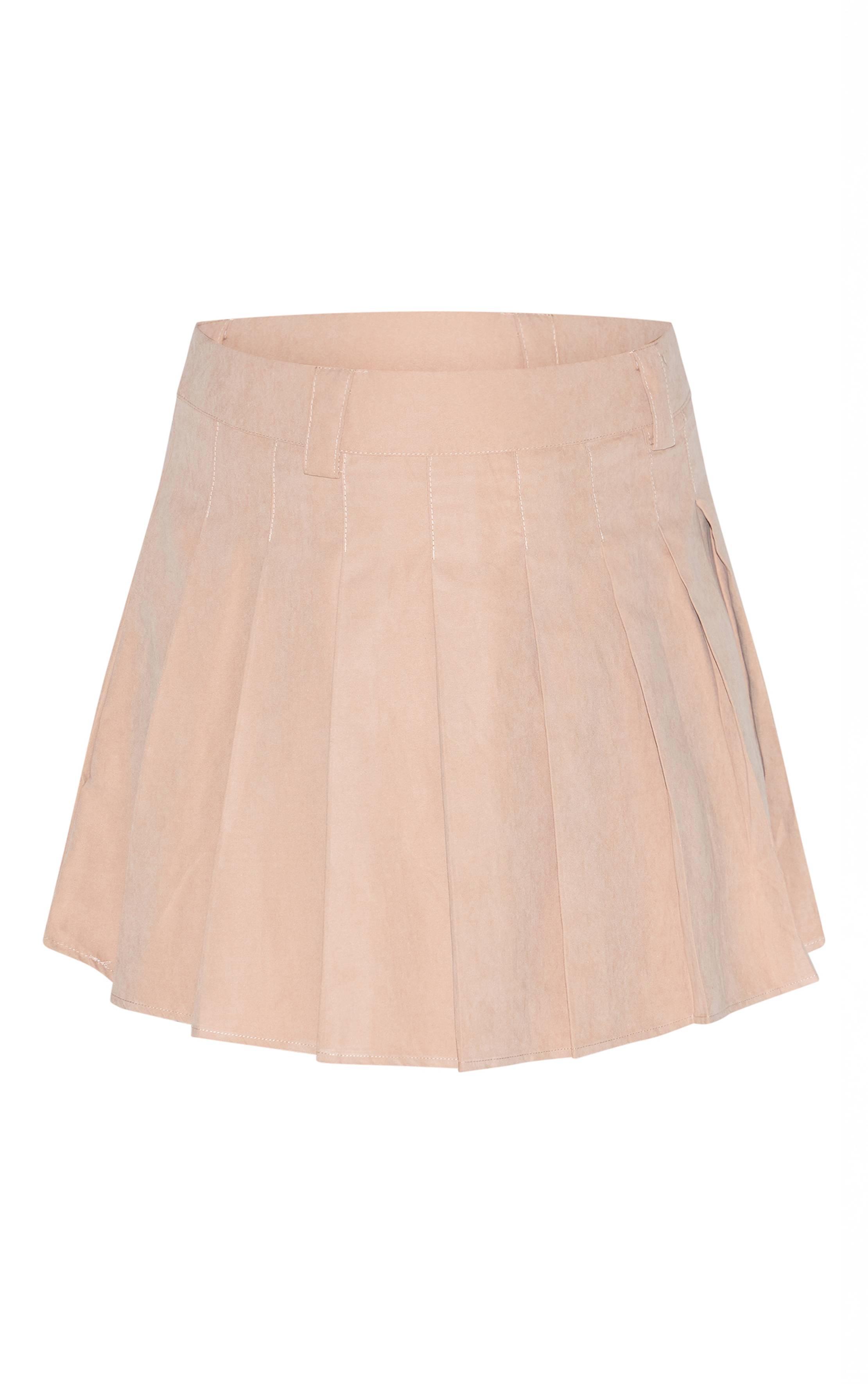 Sable Jupe Mini Plissée Grande Taille Avec Détail Passants De Ceinture Coordonné