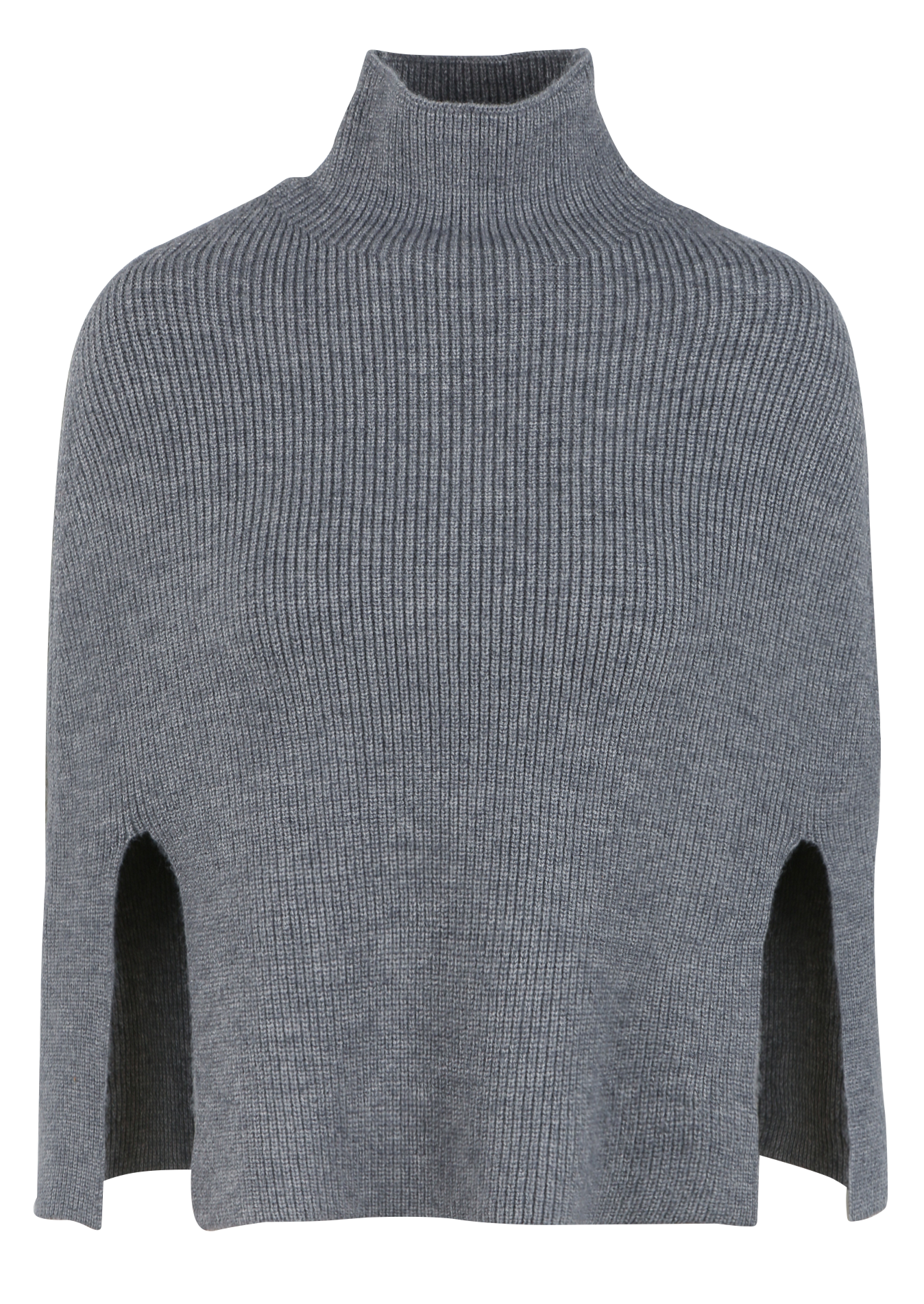 Cape col roulé en maille côtelée| Gris