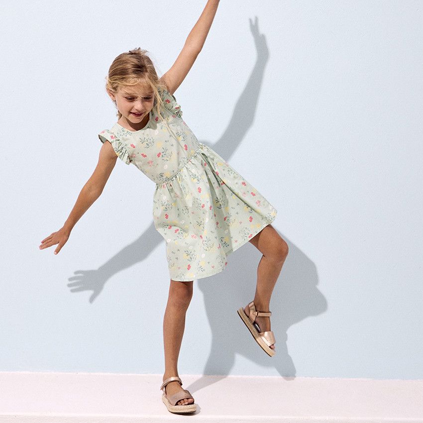 Robe manches courtes volantées imprimé floral pour fille - Vert